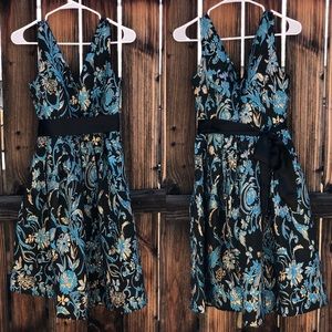 {ModCloth} Gorgeous Black Gold Teal Brocade Dress